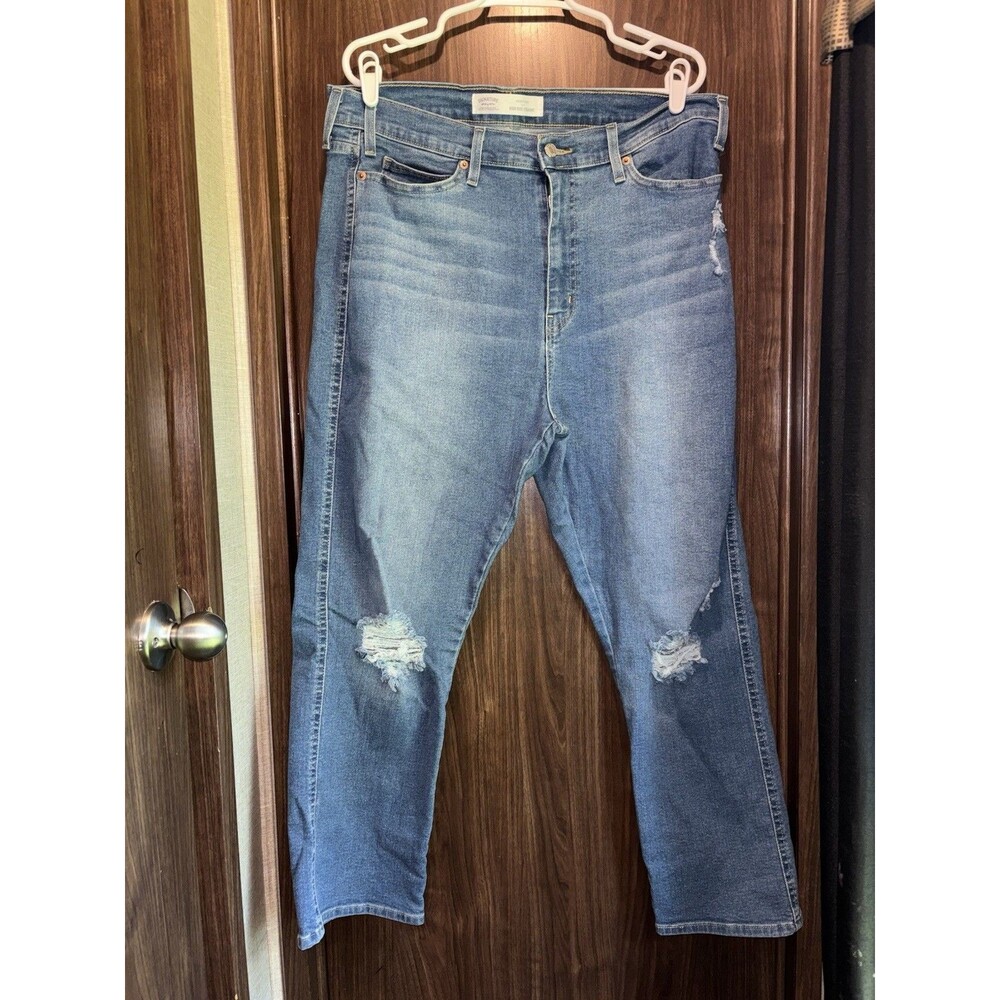 Levis Jeans Women's 18-W34 High Rise Straight Distressed Blue Stretch Denim